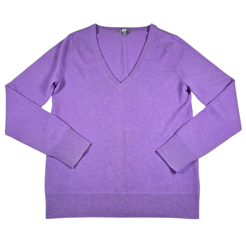 Uniqlo 100% Cashmere Lavender Purple V-Neck Pullover Jumper Sweater Women's Sz S